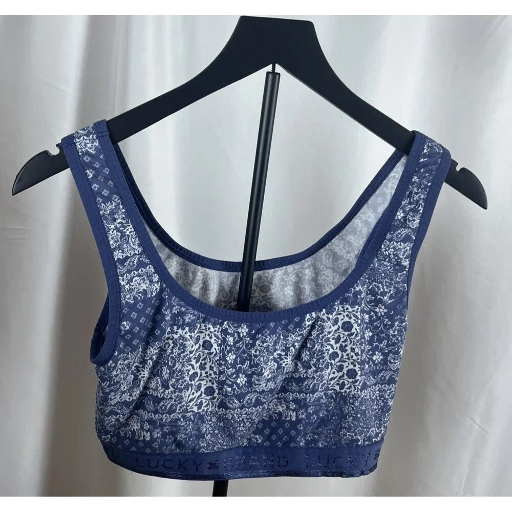 Lucky Brand Paisley Bralett Sport Bra XL Blue Activewear